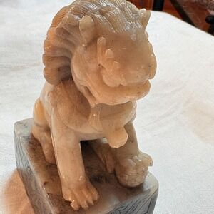 Vtg Chinese Carved Soapstone Foo Dog Guardian Lion Feng Shui Protection Statue